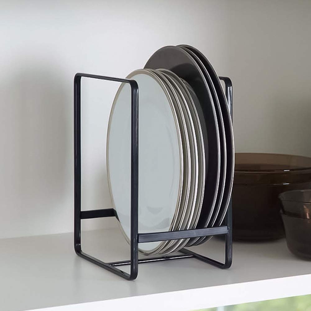 MINGFANITY 2PCS Plate Holders Organizer, Metal Dish Storage Dying Display Rack for Cabinet, Counter and Cupboard - Black