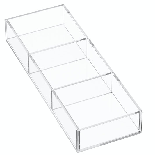 HIIMIEI 3 Section Clear Acrylic Drawer Organizer Tray, Office & Makeup Drawer Organizer (11.8x4.3 inch)