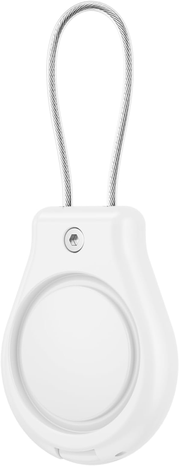 AirTag Holder with Wire Cable Compatible with Apple AirTags, Ultra Durable Anti-Lost Protective Lock Case for Luggage, Key, Backpack (White)