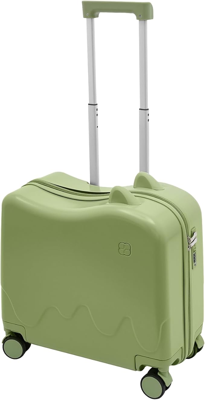 Kids Ride-On Suitcase, 18" Rolling Luggage With Lock, 33.6qt Internal Capacity, Carry on Hardside Trolly Case for Short Trips, Study Tours, Outings,Ages 3-6 (Olive Green)