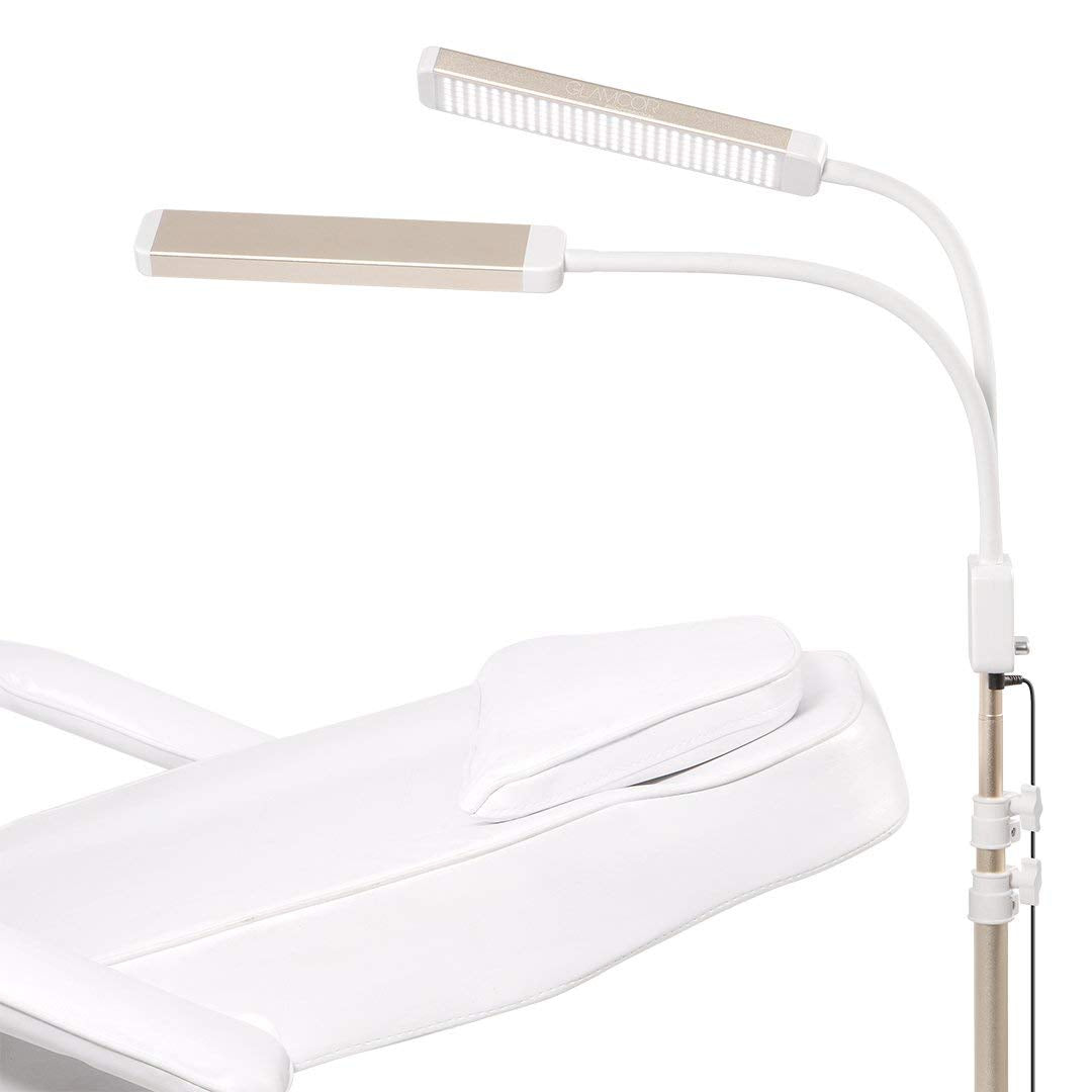 GLAMCOR Revolution X Portable LED Lighting Kit for Beauty and Skincare | HD 5600K Lighting | Dual-Length arms for Precise Positioning (White/Gold)