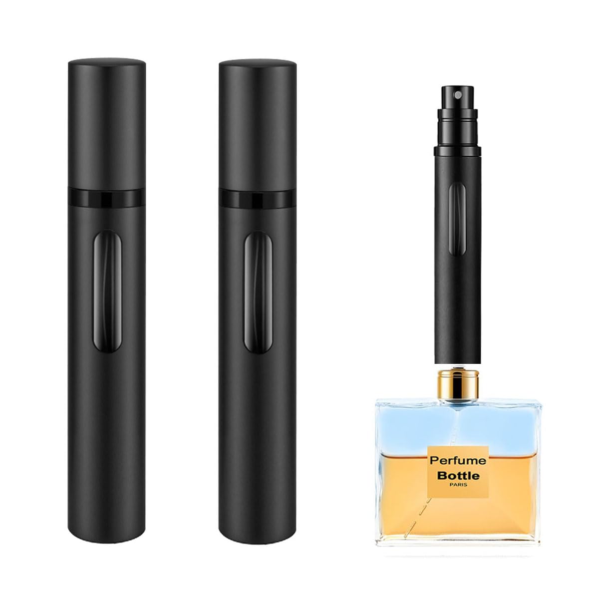 YiLianSM 2PCS 10ml Perfume Atomizer Travel Refillable, Bottom-Filling Fragrances Perfumes Bottle, Pocket Atomiser for On the Go (Black)