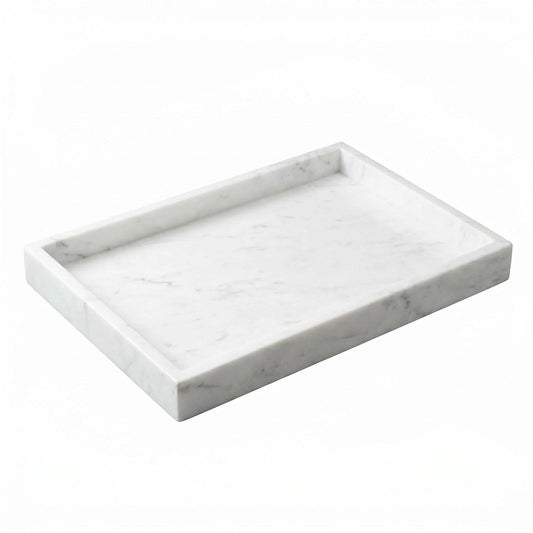 AUSAULAC Natural Marble Tray Heavyweight Stone Vanity Tray for Bathroom Countertop, Coffee Table & Dresser - Handcrafted Rectangular Organizer (White X, 12" x 8" x 1.2")
