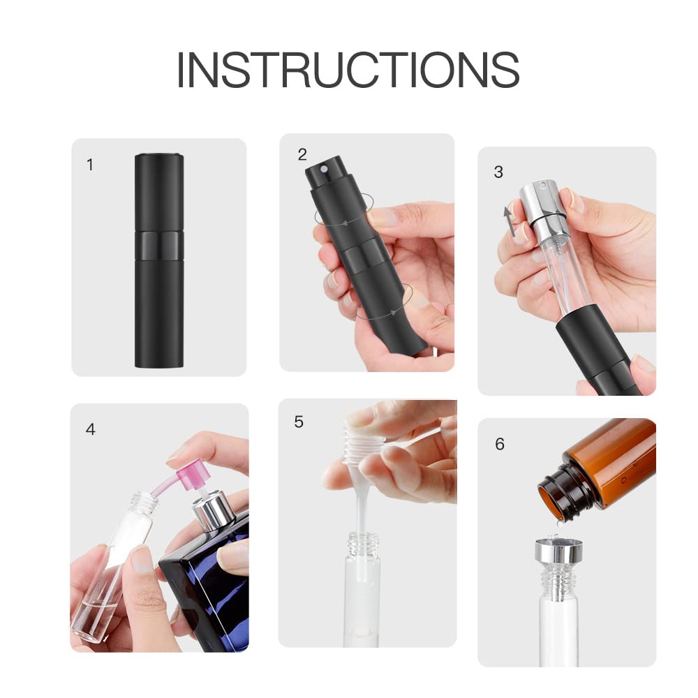 LISAPACK Black Perfume Atomizer Spray Bottle（3PCS） With A Black Perfume Atomizer Holder For Travel