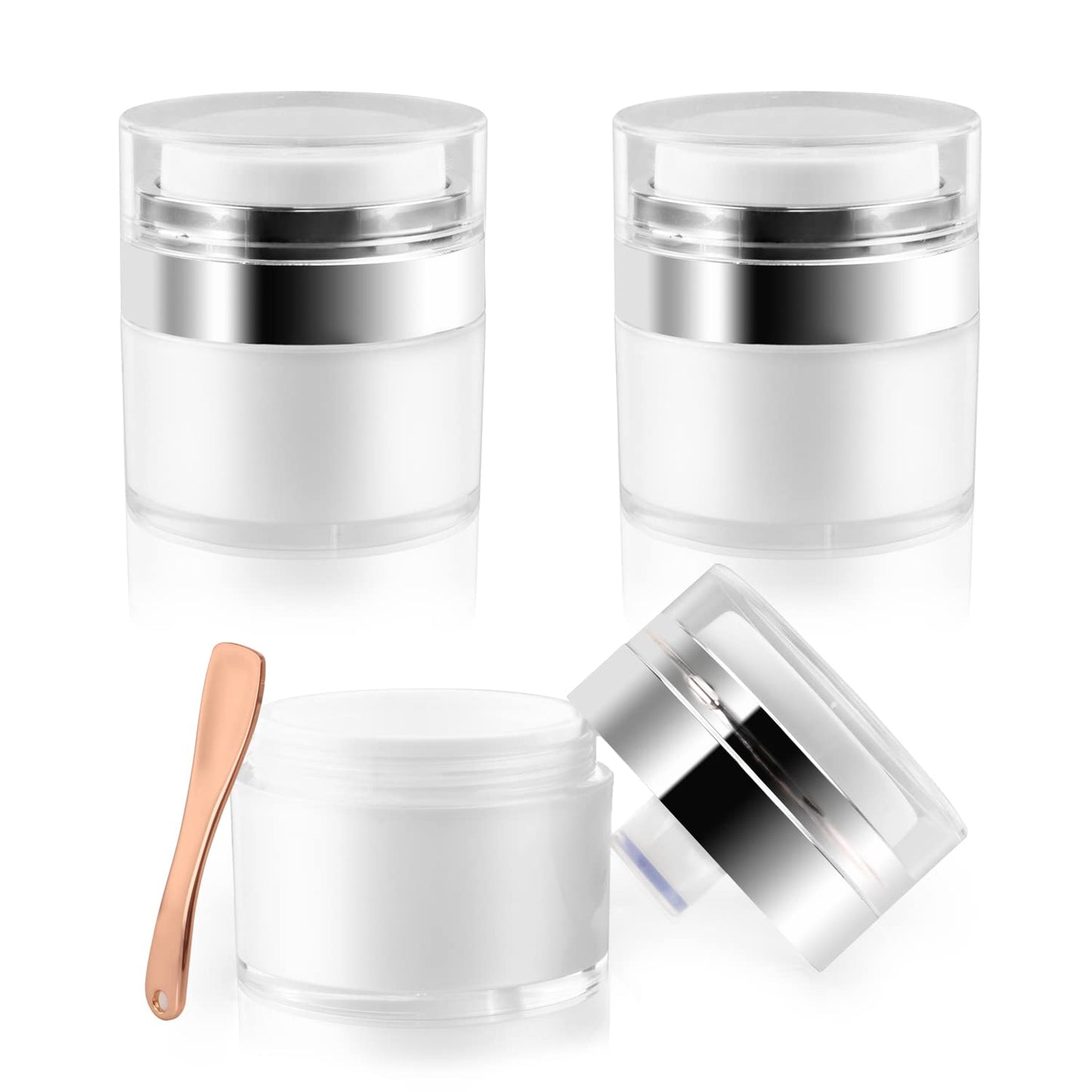 USRommaner 3 Pack 0.5 oz Airless Pump Jar,Empty Acrylic Vacuum Jar with Press Pump,Portable Travel Face Cream Lotion Sample Container Pot for Makeup,Essence,Moisturizer,Eye Cream-White