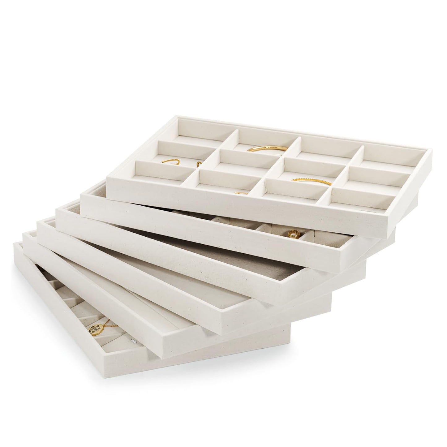 Oirlv Stackable 12 Girds Jewelry Trays Jewelry Storage Tray Showcase Display Organizer(13.8" X 1.4"X 9.4")