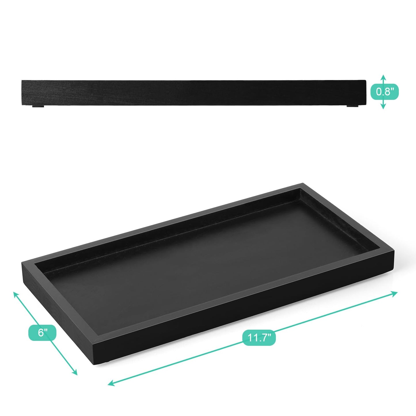 ALELION 11.7" Bathroom Vanity Tray for Counter - Black Wood Decorative Tray for Toilet Tank Makeup Perfume Jewelry Catchall Coffee Table - Wooden Kitchen Countertop Organizer for Soap Dispenser