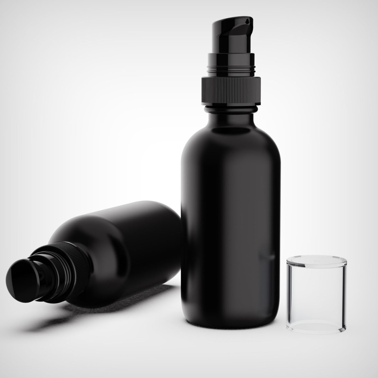 12Pack 60ml Matte Black Glass Pump Bottle with Black Top,2oz Small Dispenser, Travel Size Refillable Botttles for Lotions,Sercums,Essential Oils