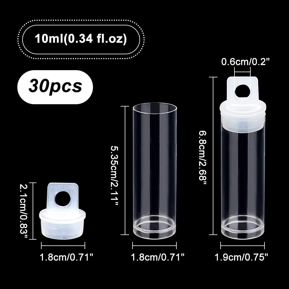 PH PandaHall 30pcs Clear Tube Bead Containers, Plastic Storage Tubes with Caps Organizers Bottle Container Set for Beads, Bath Salt, Candy Storage, Party Favors, 10ml (2.68x 0.75 Inch /6.8x1.9 Cm)