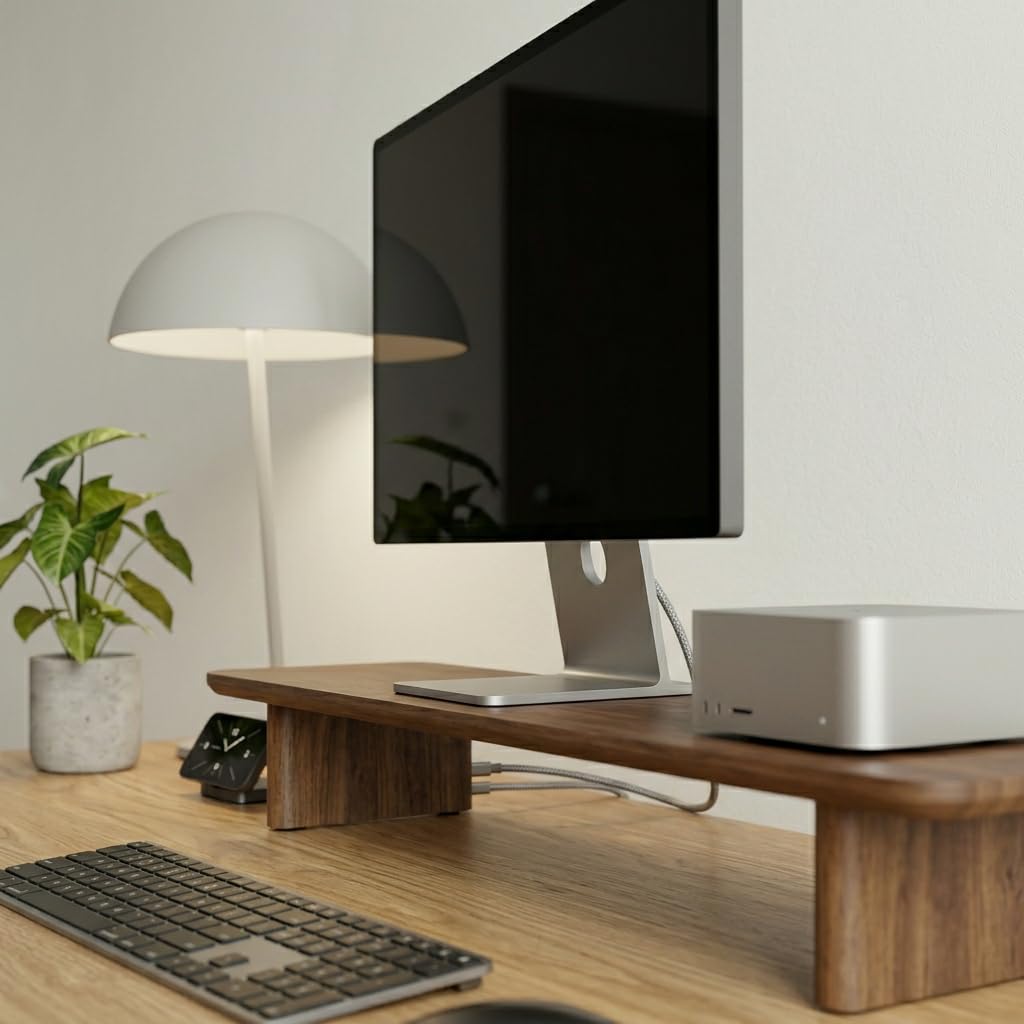 FISUA Minimalist Walnut Single Monitor Stand Riser - 31.5" Modular Desk Organizer for iMac, Laptop & Ultrawide Monitors - Natural Wood Grain