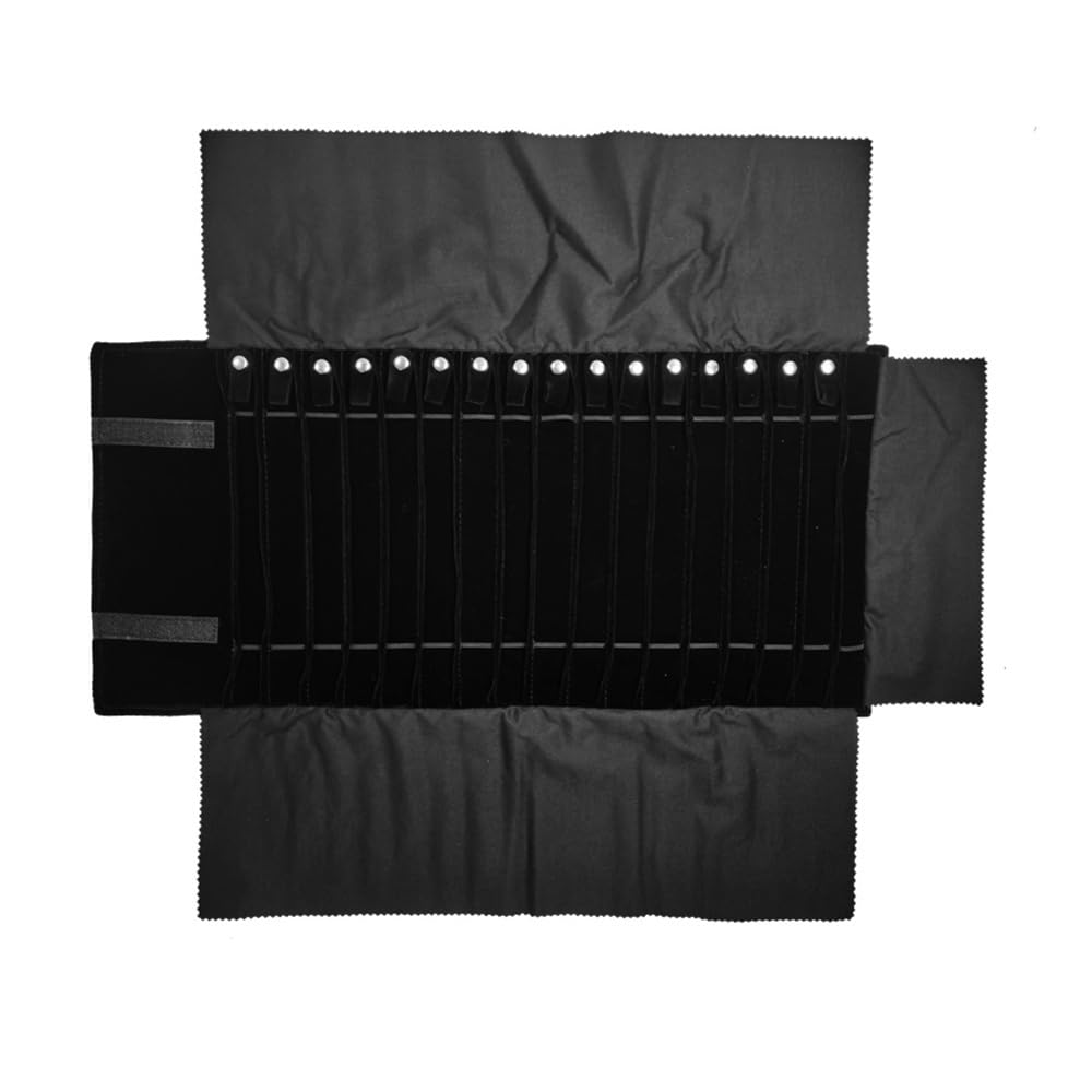 SCIKHEFT Portable Jewelry Roll Untangled Secure Necklace Travel Storage Bag Displays Holder 16 Chain (Black Diamond)
