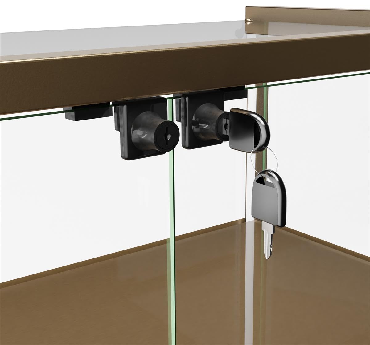 Displays2go 37" w Tempered Glass Showcase, Storage Cabinet, Locking Doors - Bronze
