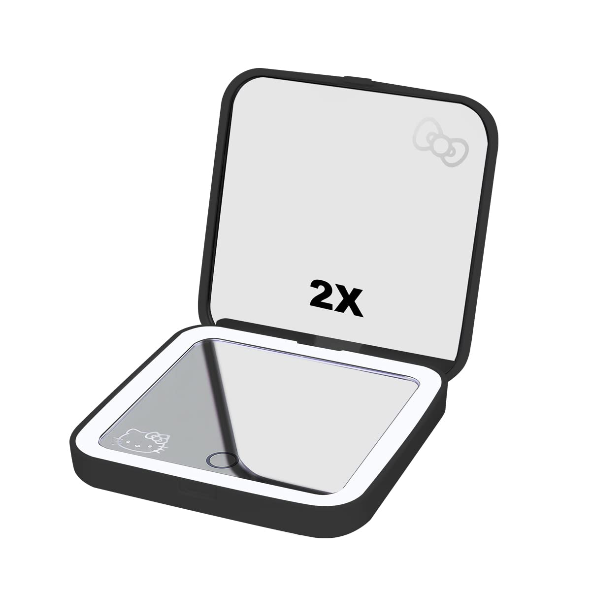 Impressions Vanity Hello Kitty Supercute Compact Mirror with Touch Sensor Switch for Adjustable Brightness, Lighted Makeup Mirror with LED Lights and 2X Magnifying Mirror Top (Black)