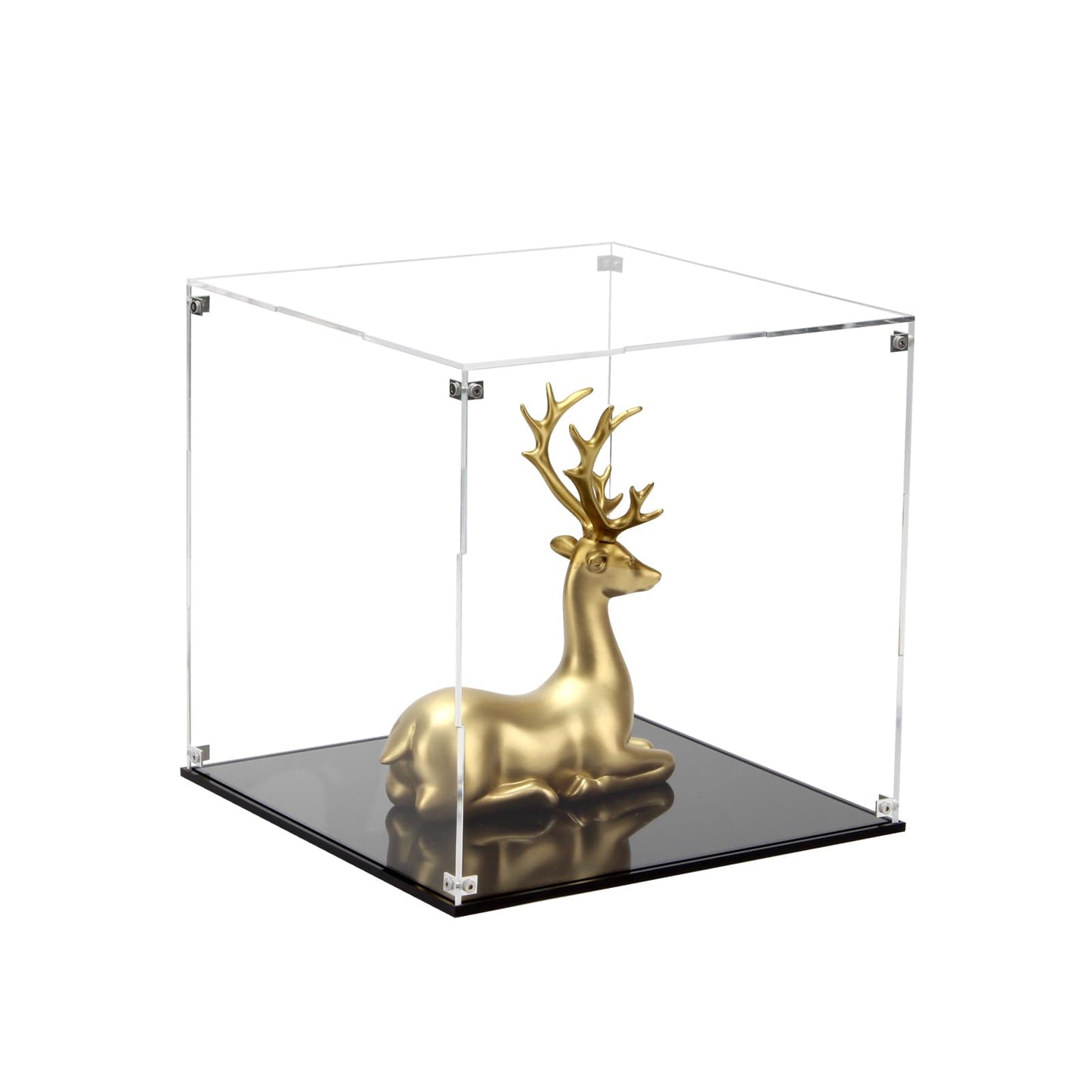 Kcgani Clear Self-Assembly Acrylic Boxes for Display, Transparent Display Case with Black Base and Lid, Cube Countertop Storage Boxes Glass Case for Collectibles Models Doll Boy Figurine, 9x9x9Inch