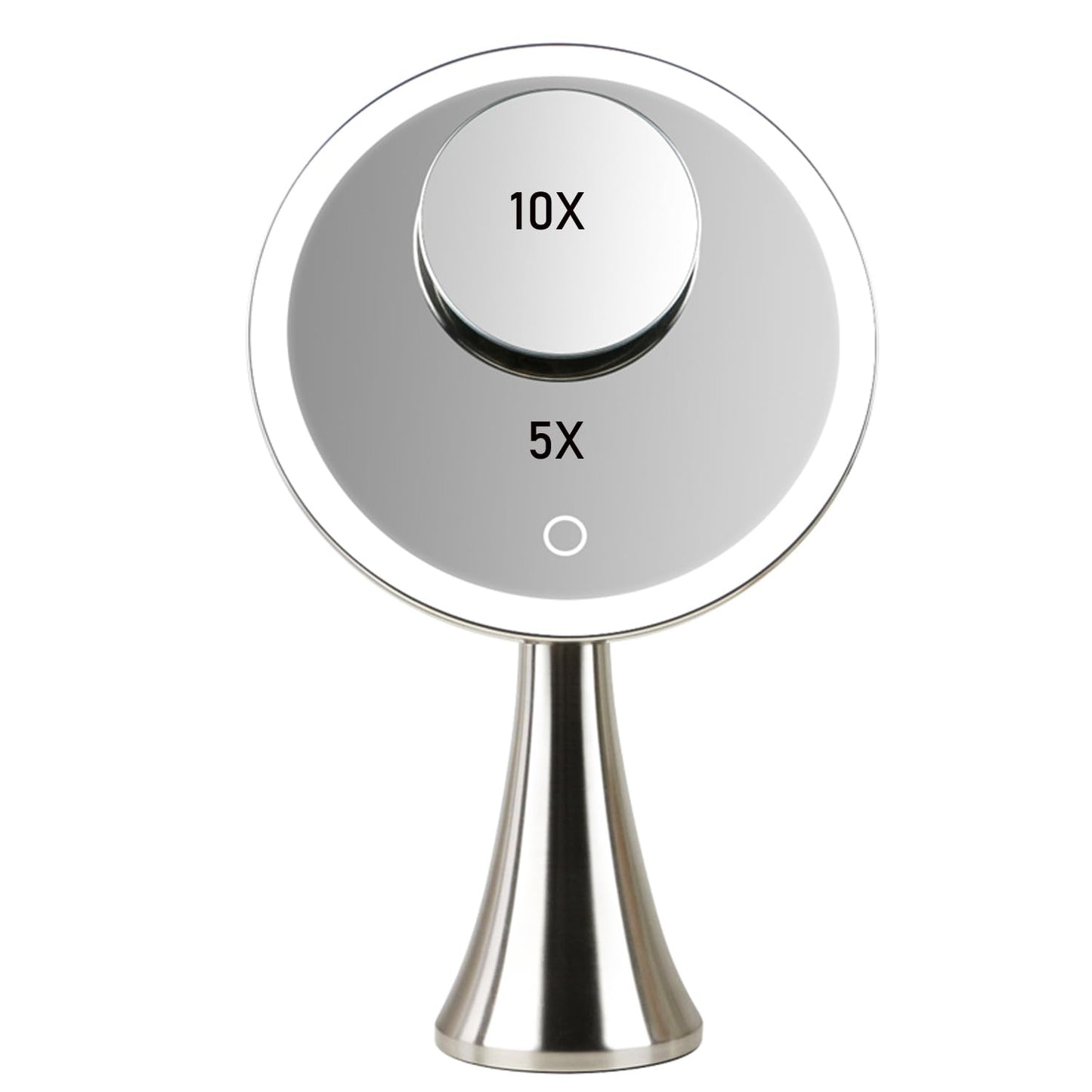 9inch Lighted Round Makeup Vanity Mirror, 5X/10X Dual Magnification with Ultra Bright LED Lights Beauty Mirror, Rechargeable, Cordless, Touch Control Adjustable Brightness, Brushed Stainless Steel