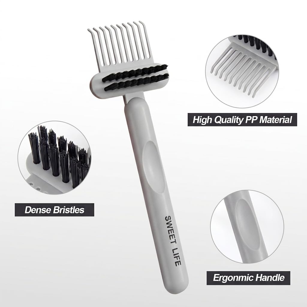 Jurrissa 2 Pack Hair Brush Cleaning Tool, 2-in-1 Cleaner Tool, Portable Cleaning Tool Set for Brush Comb Keyboard, Remover Rake for Removing Hair Dust, Home and Salon Use(Green&Grey)