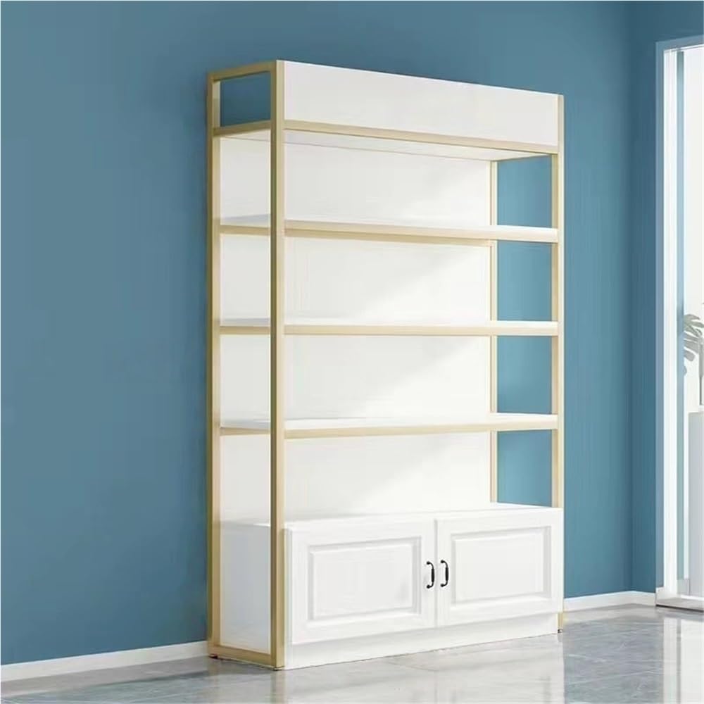 LFSBTI Modern Display Case with Metal Frame, Multi-Layer Make Up Storage Cabinet, Display Cabinet with Anti-Slip Feet, Multifunctional Shelves for Beauty Salons and Retail Stores(Gold,120cm/47.2in)