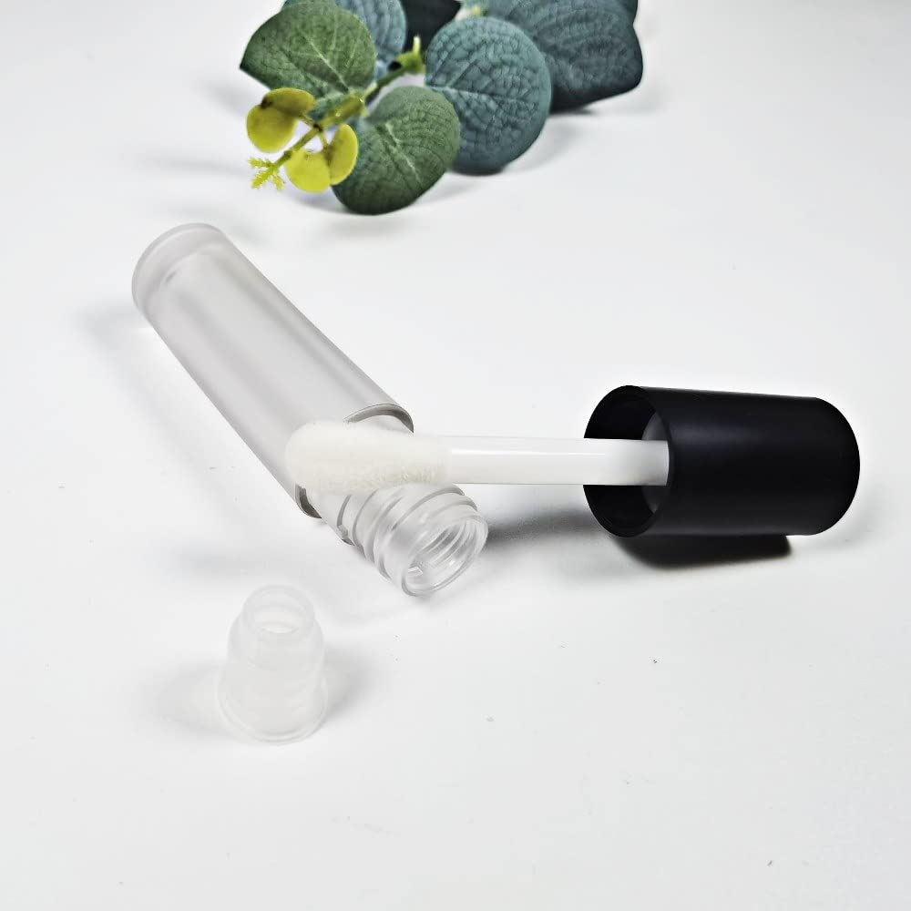COSIDEA 24 pcs Empty 5ml big brush Frosted Black lip gloss tube Black round lipgloss tubes container with big doe foot wand cosmetic packing containers