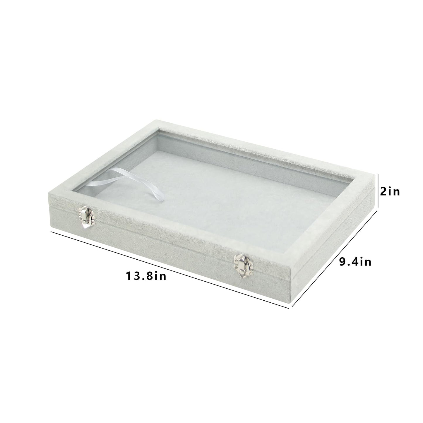 Coward Jewelry Organizer Tray Box, Grey Beige Velvet Blank Display Tray Case with Lid for Storage Necklaces Bracelets Rings Beads and Jewelry Accessories