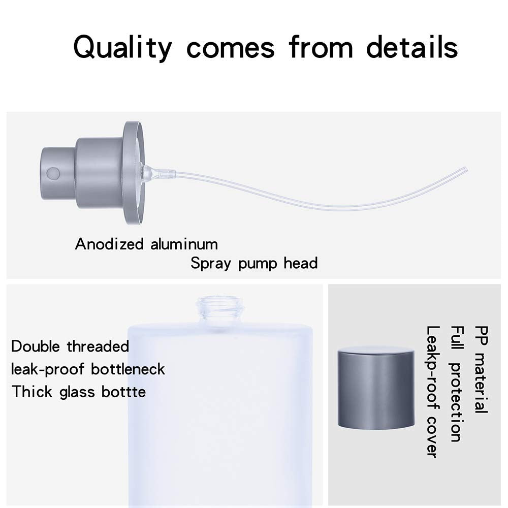 2 Pack 100ml/3.38 Oz Empty Frosted Glass Spray Bottle Perfume Atomizer, Refillable Fine Mist Spray Empty Perfume Bottles with 4 kinds of perfume dispenser (2 Pack 100ml/3.38 Oz Frosted Bottles)