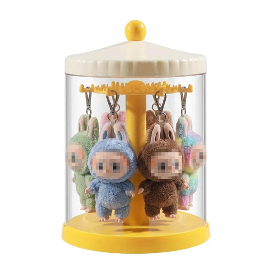 360° Rotating Clear Display Case for 5.9-6.7 Plush Dolls, Collectible Toy, Action Figures, Transparent Dust-Proof Protective Storage Box with Cover, Stackable, Yellow
