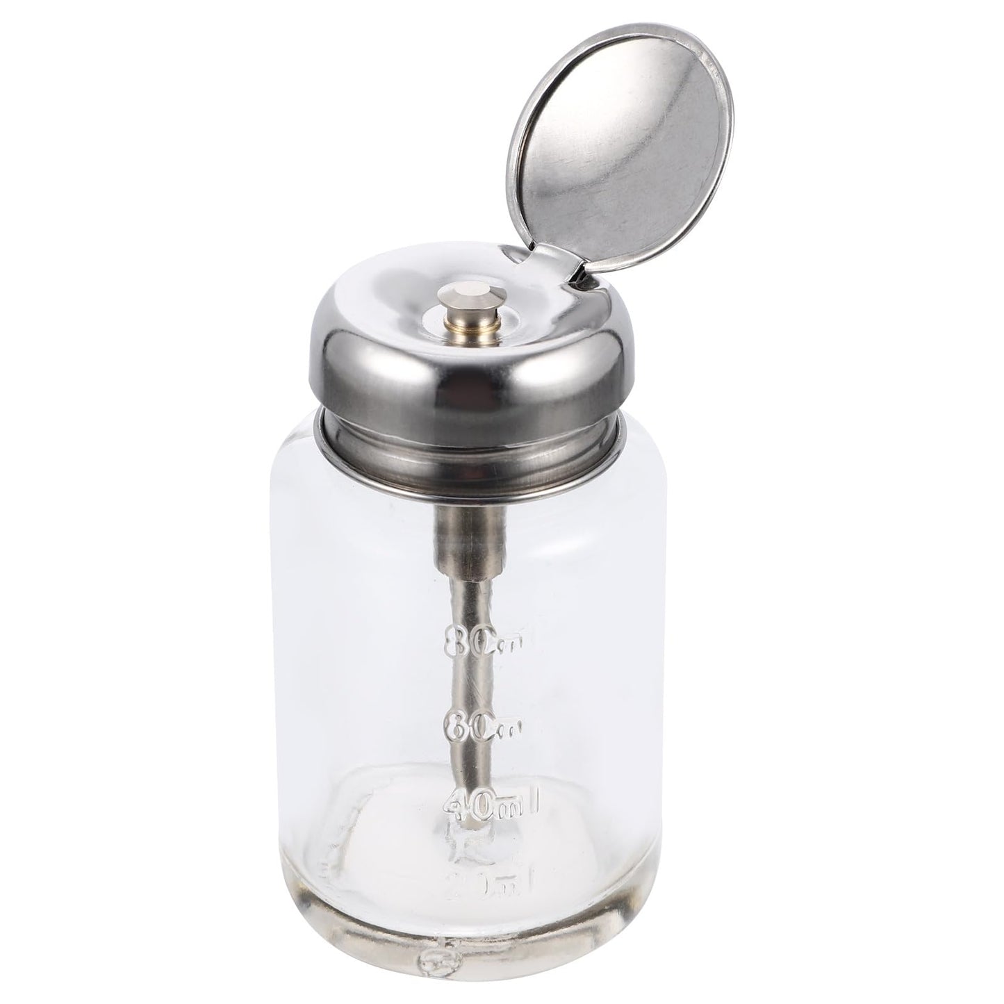 Luxshiny Nail Polish Remover Pump Bottle Glass Refillable Pressure Dispenser 3.62In Leak-Proof Portable for Home Cosmetic Liquid Storage