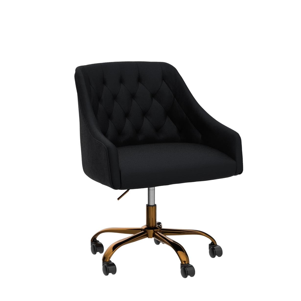 MOJAY Velvet Office Swivel Chair, Vanity Fabric Desk Pretty Fancy Gold Office Chairs for Girls, 360°Swivel Height Adjustable Reception Chair (Black)
