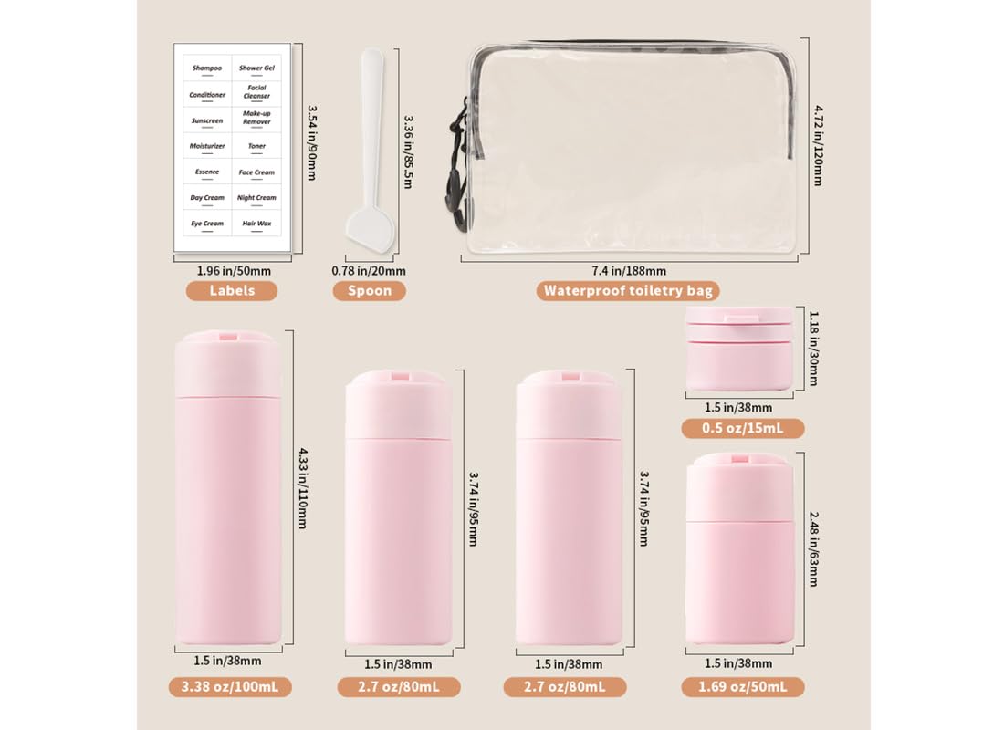 Sprigold 5 Pack Brief and Fashion Travel Bottles TSA Approved, BPA Free Travel Size Containers Refillable Squeeze Bottles for Cosmetic Shampoo Cream Conditioner … (Ancient Nordic Antique White)