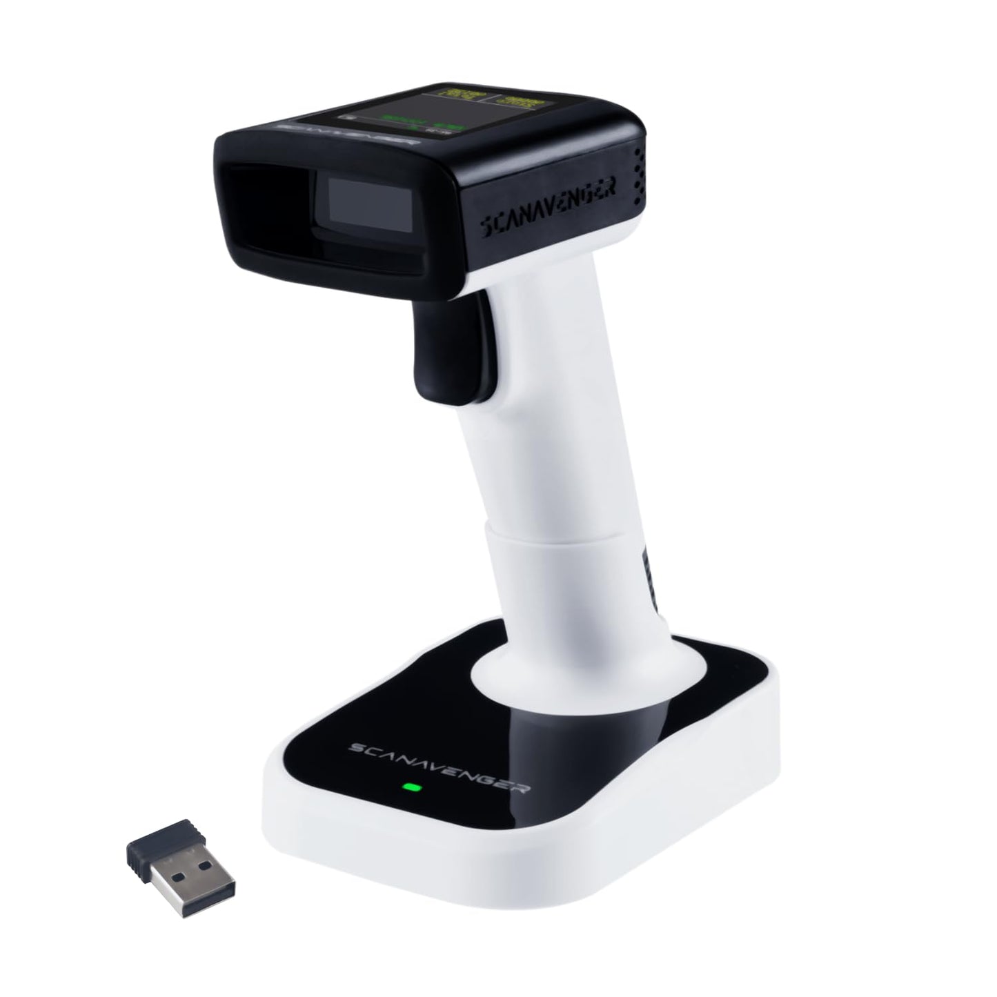 ScanAvenger Wireless Portable 1D with Stand Bluetooth Barcode Scanner: Hand Scanner 3-in-1, Cordless, Rechargeable Scan Gun for Inventory (1D&2D with LCD Display and Upgraded Next Gen Stand)