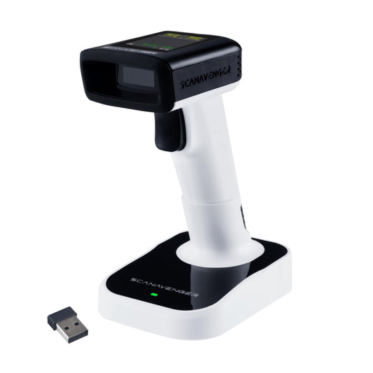 ScanAvenger Wireless Portable 1D with Stand Bluetooth Barcode Scanner: Hand Scanner 3-in-1, Cordless, Rechargeable Scan Gun for Inventory (1D&2D with LCD Display and Upgraded Next Gen Stand)