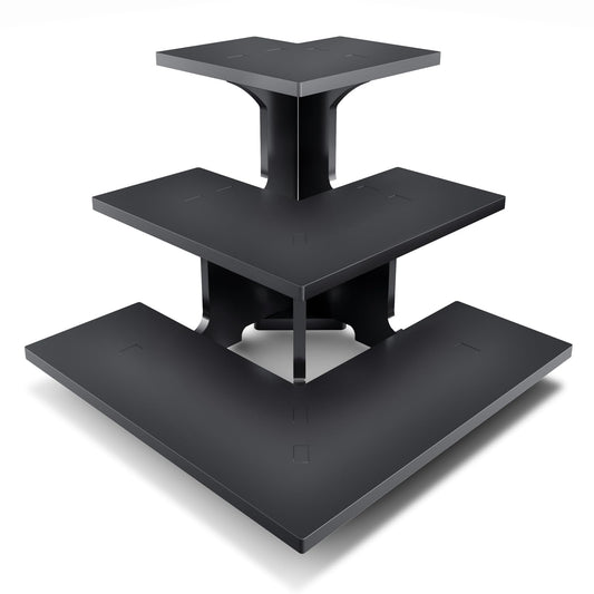 YadklDrnE 3 Tier Retail Table Display Stand for Vendors & Events - Portable PVC Riser Shelves for Farmers Market, Craft Shows, Cupcakes, Candles & Jewelry (Black)