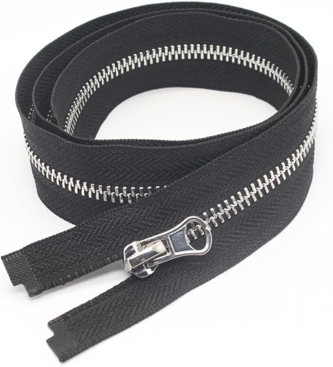 YaHoGa 2PCS #5 25 Inch Silver Separating Jacket Zipper Black Metal Zippers for Jackets Sewing Coats Crafts (25" Silver)