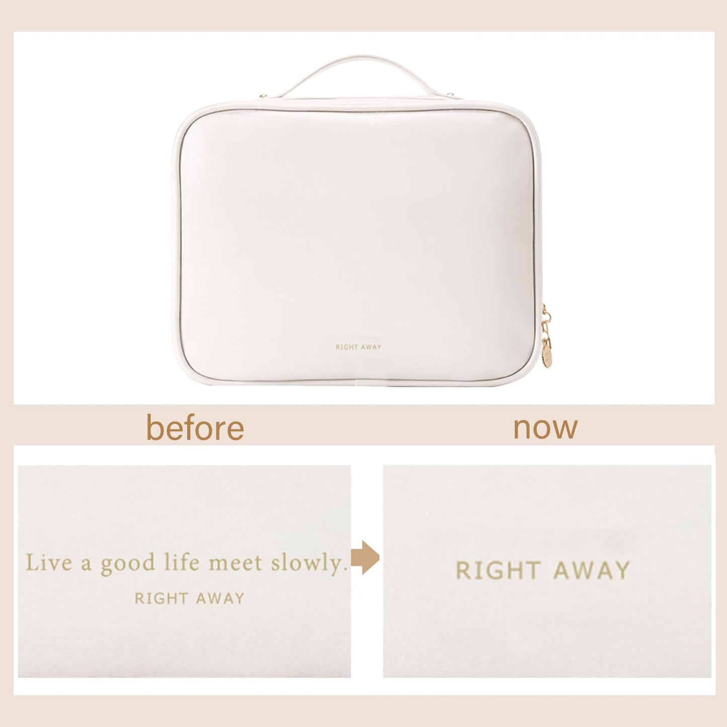 RIGHT AWAY Travel Toiletry Bag for Women,Large Makeup Bag& Cases,Waterproof Cosmetic Organizer Bag with Compartments,Portable Make Up Bag for Travel Size Toiletries,Skincare,Brushes Set,White
