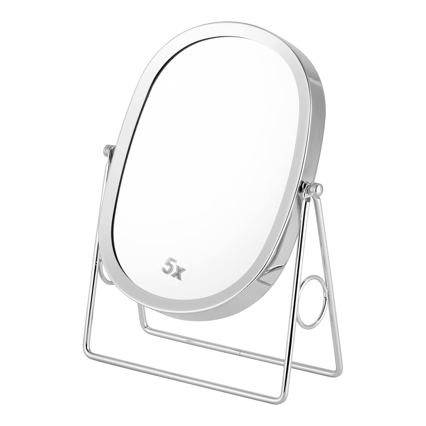 JOYOEIKON Classic Dual Sided 5X and 1X Magnifying Makeup Mirror and Tabletop Standing 360° Rotation Vanity Mirror,Desktop Cosmetic Mirror (Chrome)