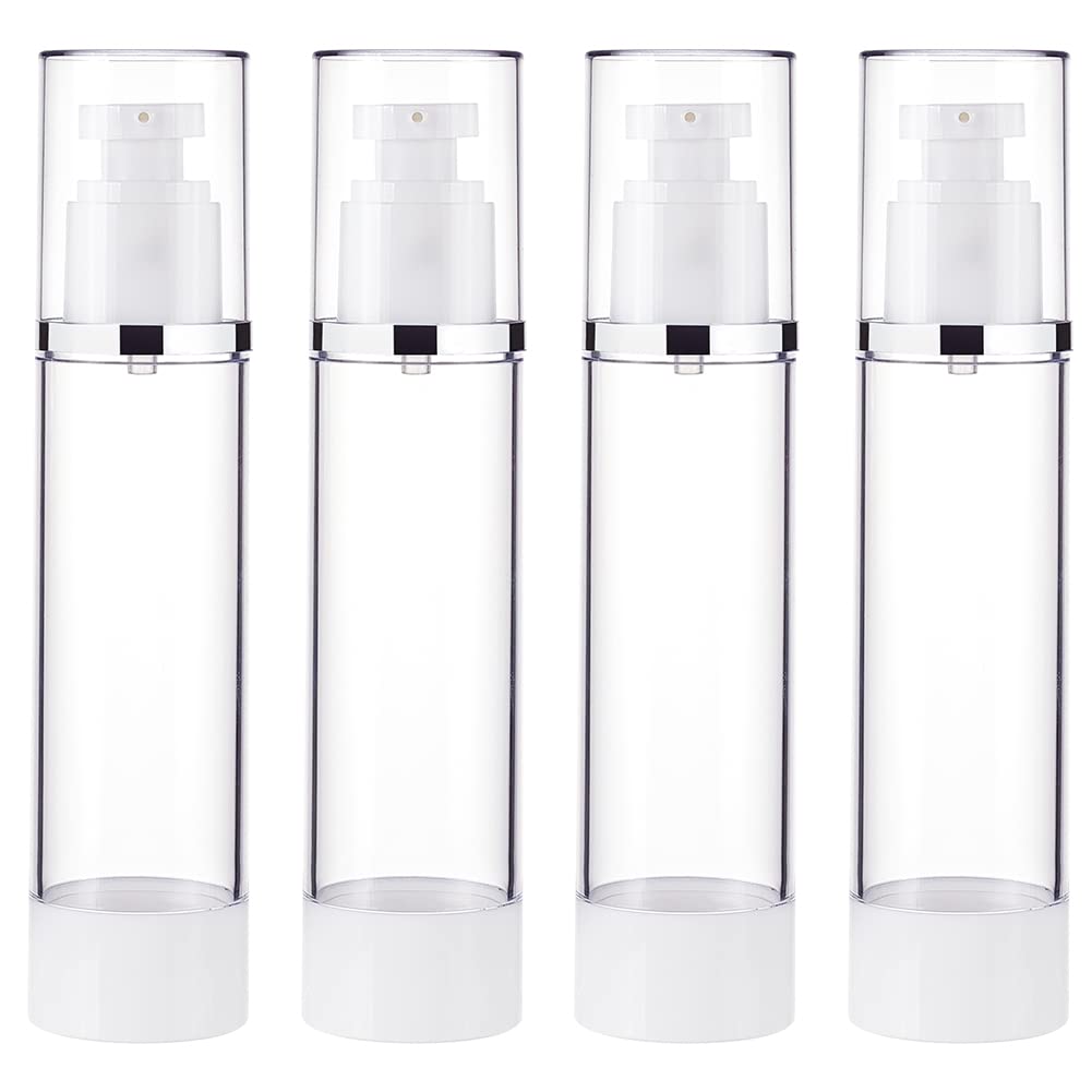 BENECREAT 4 Pack 3.4oz/100ml Airless Pump Bottles Vacuum Travel Refillable Cosmetic Bottles for Lotion Shampoo, Foundation, Essential Oil, Other Beauty Product