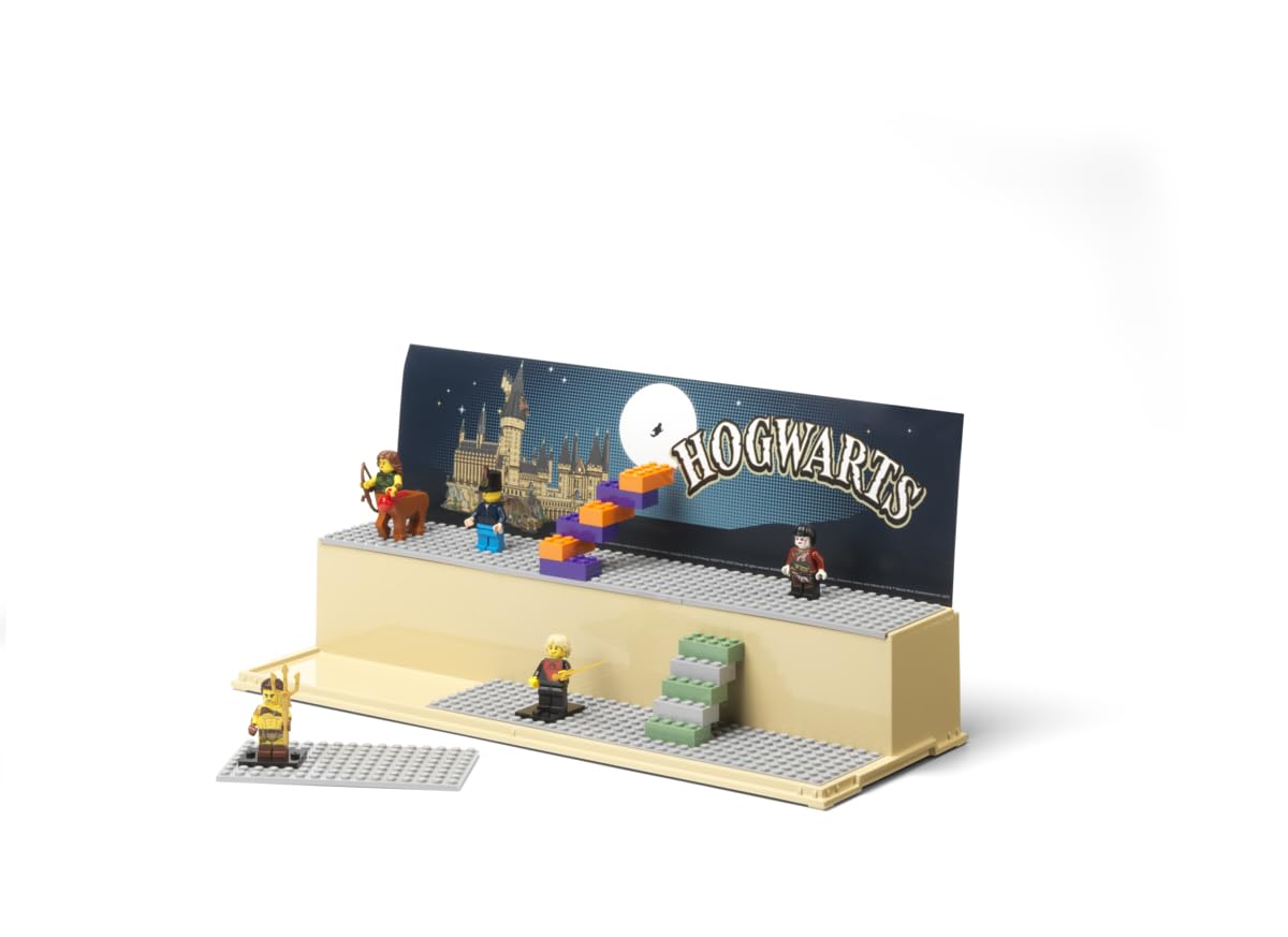 Lego Play & Display Case with Grey Baseplates: Storage and Display Solution for Lego Sets and Minifigures, Lego Box, Home Decor, Harry Potter Hogwarts