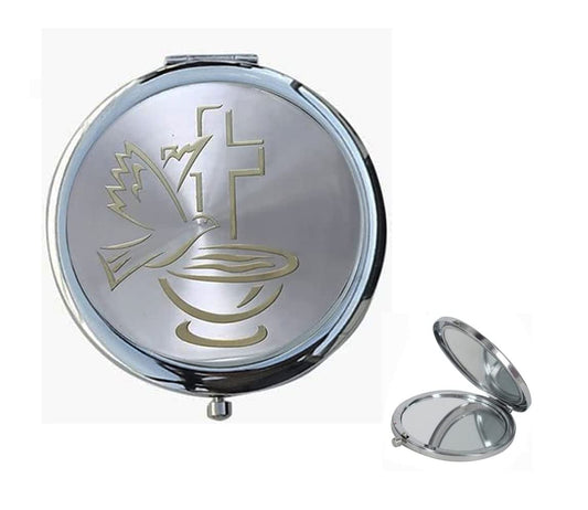 RBN Baptism Favor First Communion Compact Mirror Christening Party Favor Holy Spirit Makeup Compact Recuerdos bautizo - (12 PCS) (Gold)