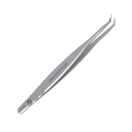 Staleks Pro Professional Eyelash Tweezers EXPERT 40 Type 1 – L-Shaped Tip – Stainless Steel – For Classic and Volume Extensions (50° Angle)