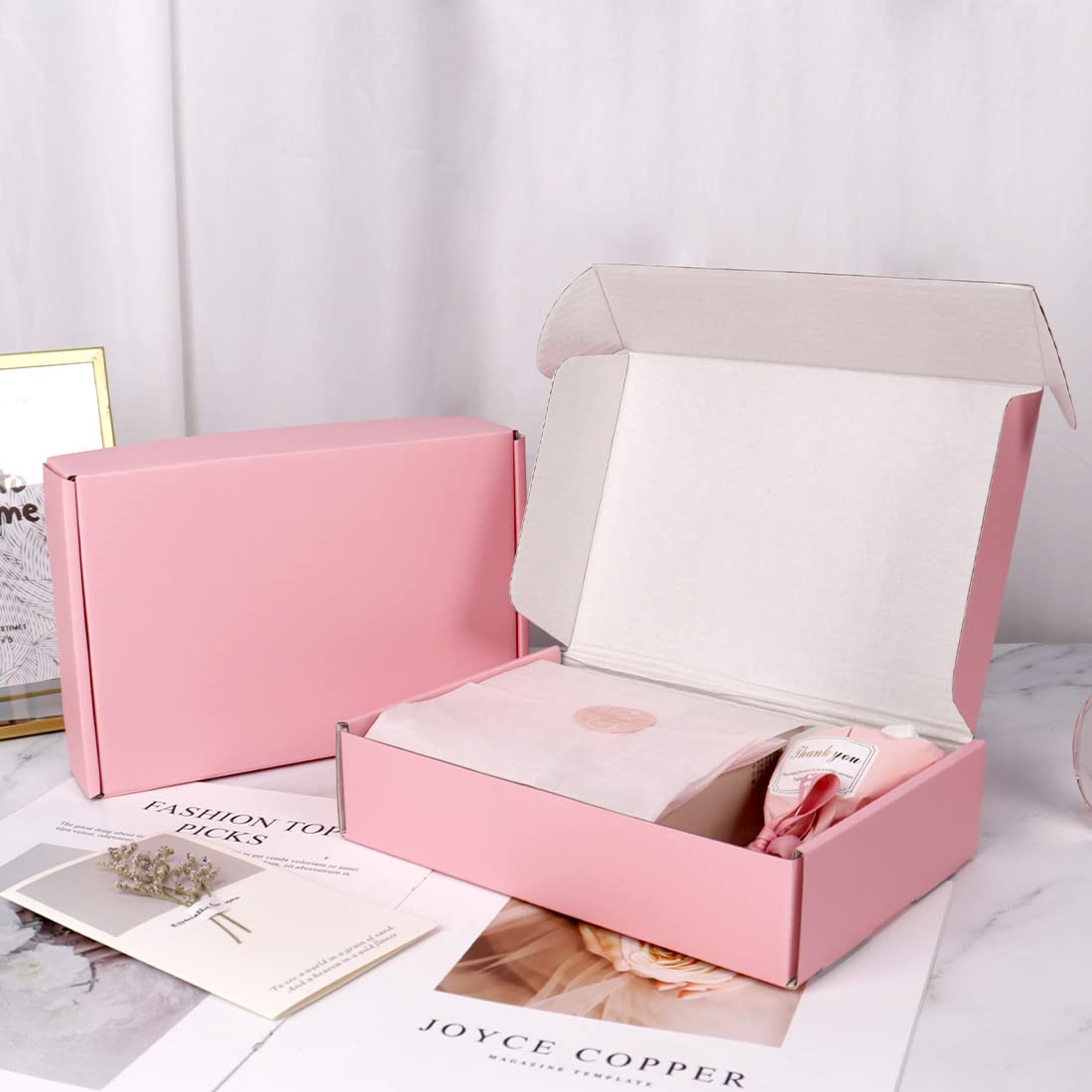 DERZIFUN 30 Pack 9x6x2 Inch Corrugated Shipping Boxes Small, Pink Shipping Mailing Boxes for Packaging, Recyclable Cardboard Box Mailers Small Business