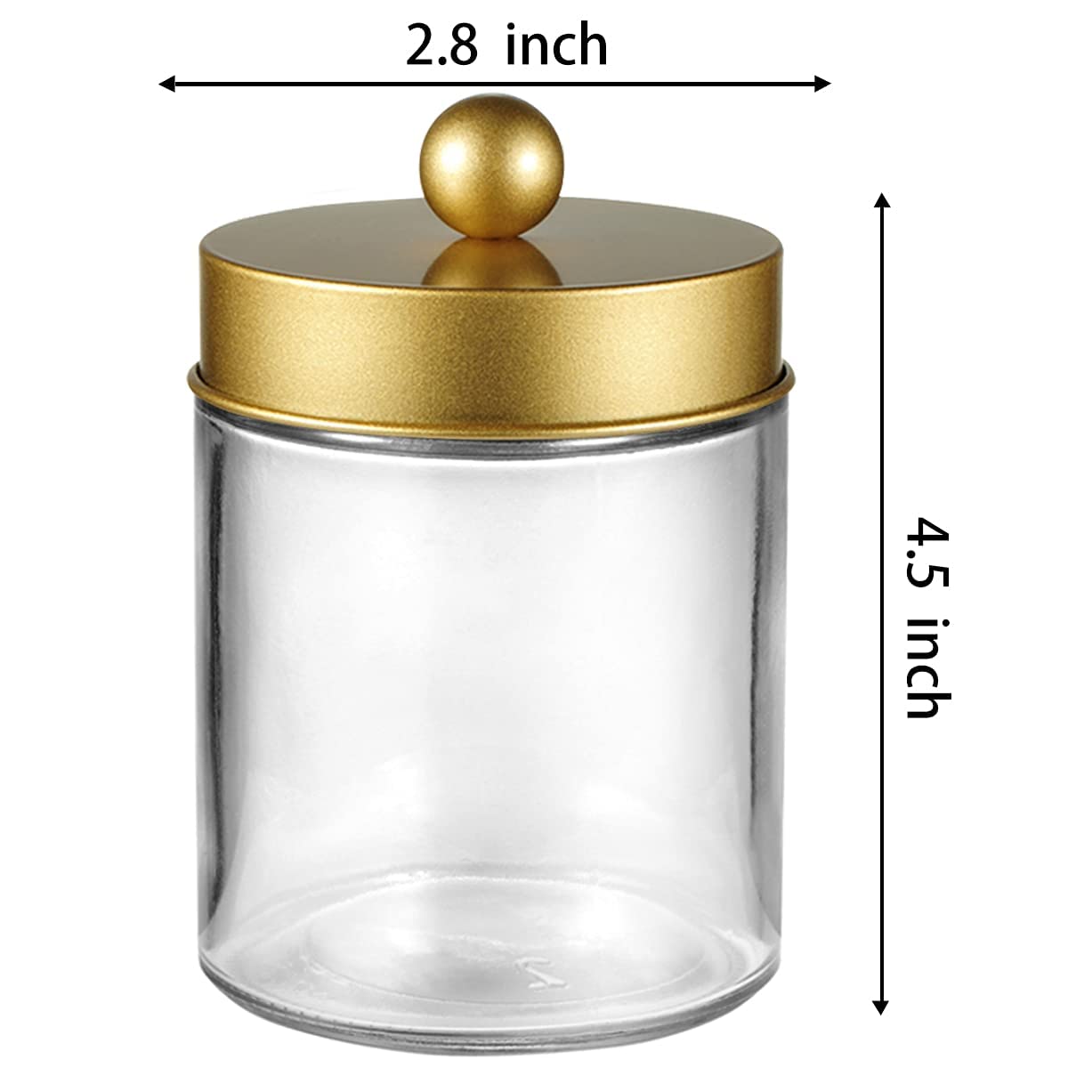 Amolliar 4 Pc Glass Apothecary Jars - Countertop Qtip Dispenser Holder with Stainless Steel Lids &Cute Stickers -Bathroom Vanity Storage Organizer Set for Qtips,Cotton Swabs,Makeup Sponges(Gold)
