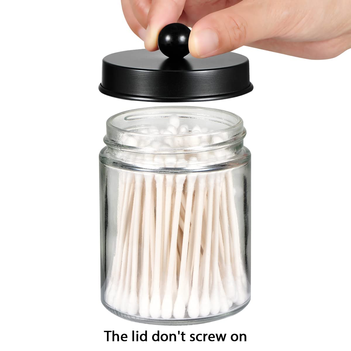 Amolliar 4 Pack Glass Apothecary Jars Bathroom Vanity Storage Organizer Set-Qtip Dispenser Holder with Stainless Steel Lids &Cute Stickers-Countertop Canister for Qtips,Cotton Swabs,Makeup Sponges