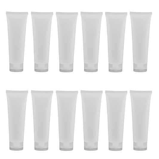 QUUPY 24Pcs 100ml/3.4oz Empty Refillable Plastic Squeeze Cosmetic Soft Tube Vial Bottles with Flip Cover Makeup Travel Sample Packing Storage Toiletries Container for Facial Cleaner Body Lotion