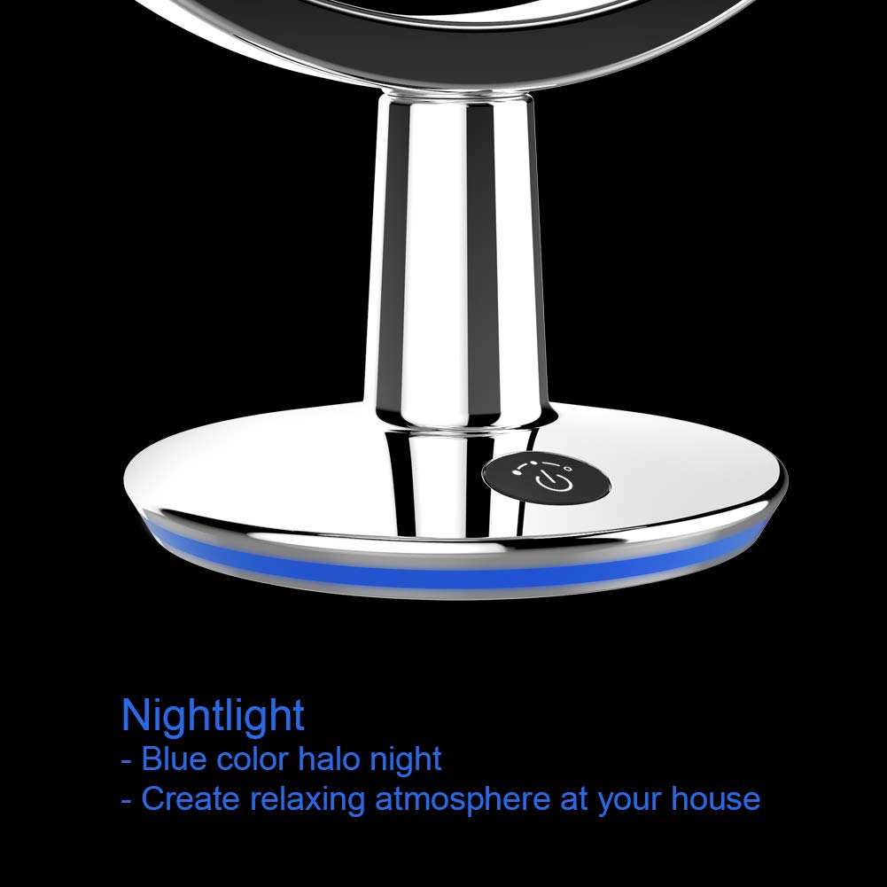 RENEWLAB BY BIOMAX Superstar Oval Shaped Dual-Sided Lighted Makeup Mirror, 1X/5X Magnifying Vanity Makeup Mirror, 360 Degree Rotating Adjustable Brightness Mirror, Brushed Nickel