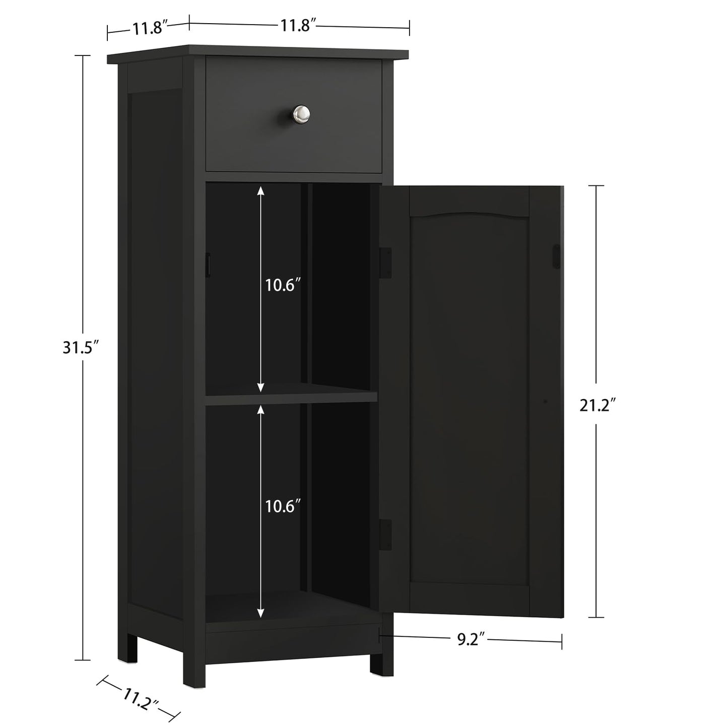 Iwell Bathroom Storage Cabinet, Small Bathroom Floor Cabinet with Drawer & Storage Shelf, Free-Standing Organizer Cabinets for Hallway/Living Room, Black