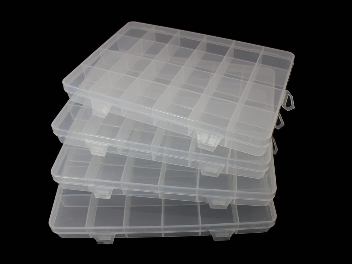 JESEP YONG 4packs Plastic Organizer Box 24 Grids Clear Storage Container Jewelry Box with Fixed Dividers for Beads Art DIY Crafts Jewelry Fishing Tackles (4pcs 24 Grids Box)