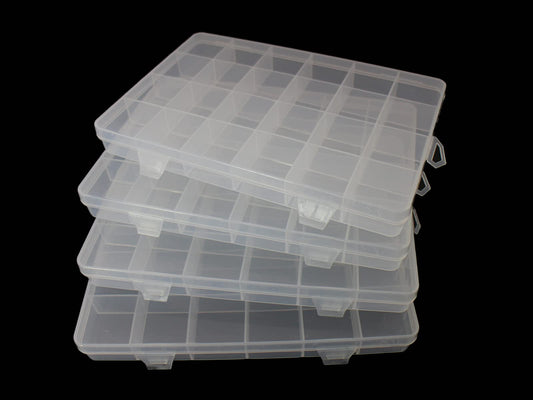 JESEP YONG 4packs Plastic Organizer Box 24 Grids Clear Storage Container Jewelry Box with Fixed Dividers for Beads Art DIY Crafts Jewelry Fishing Tackles (4pcs 24 Grids Box)