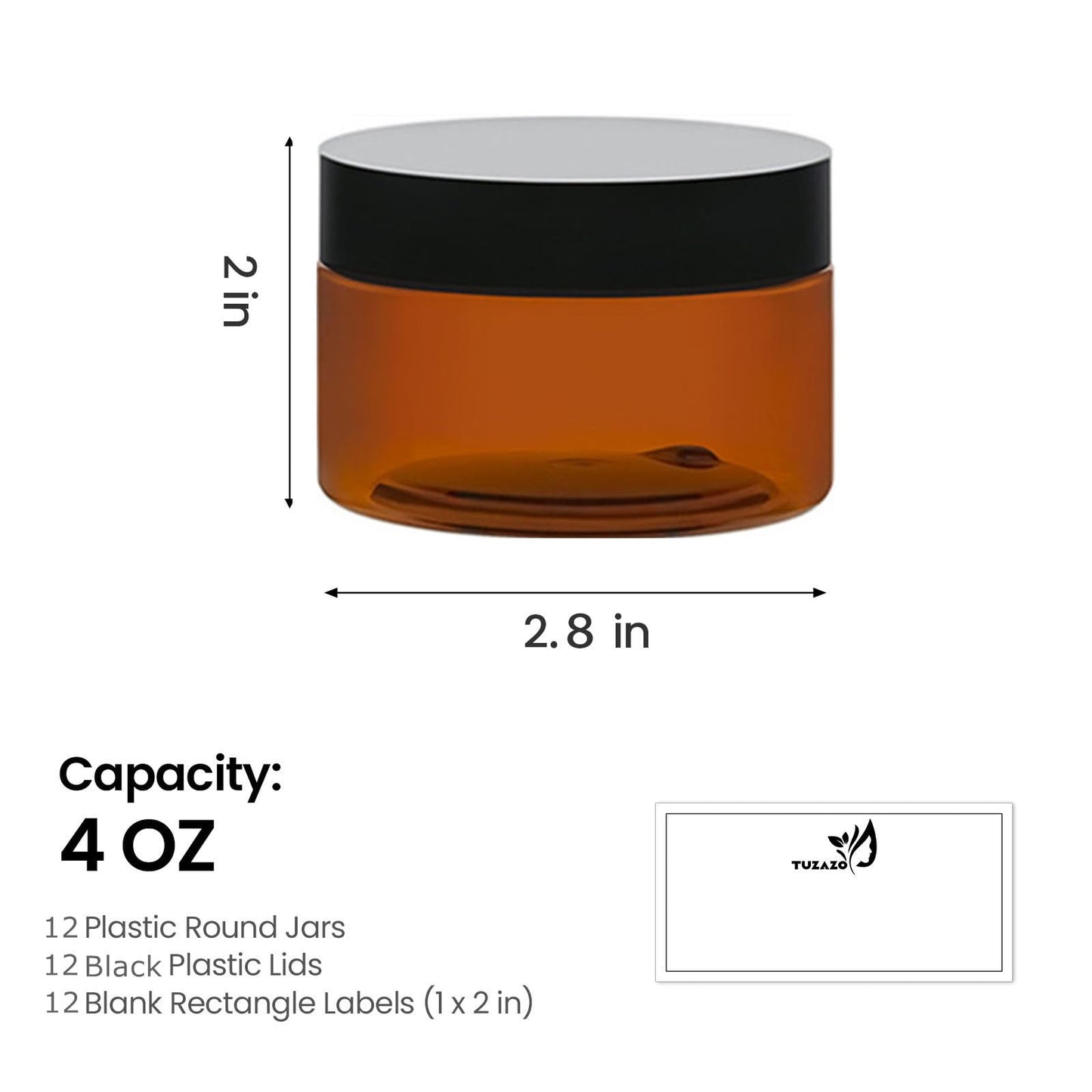 TUZAZO 4 Oz Amber Plastic Cosmetic Jars Leak Proof Small Container with lids for Cream, Lotion, Powder, Ointments, Beauty Products, 12 Pcs