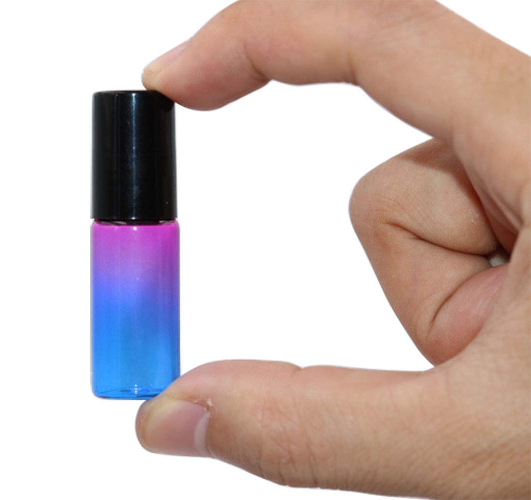 Pack of 35,5ml Rose-Blue Gradient Color Roller Bottles for Essential Oils, Glass Bottles With Stainless Steel Roller Ball For Sample Roll On, Travel DIY Cosmetic Container-Funnel Opener Pipette