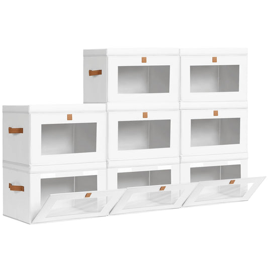 Homsorout Large Closet Storage Bins - Collapsible Clothes Organizer with Handles & Window, Decorative Boxes with Lids, Linen Closet Organizers for Living Room, Dorm, 8 Pack, White