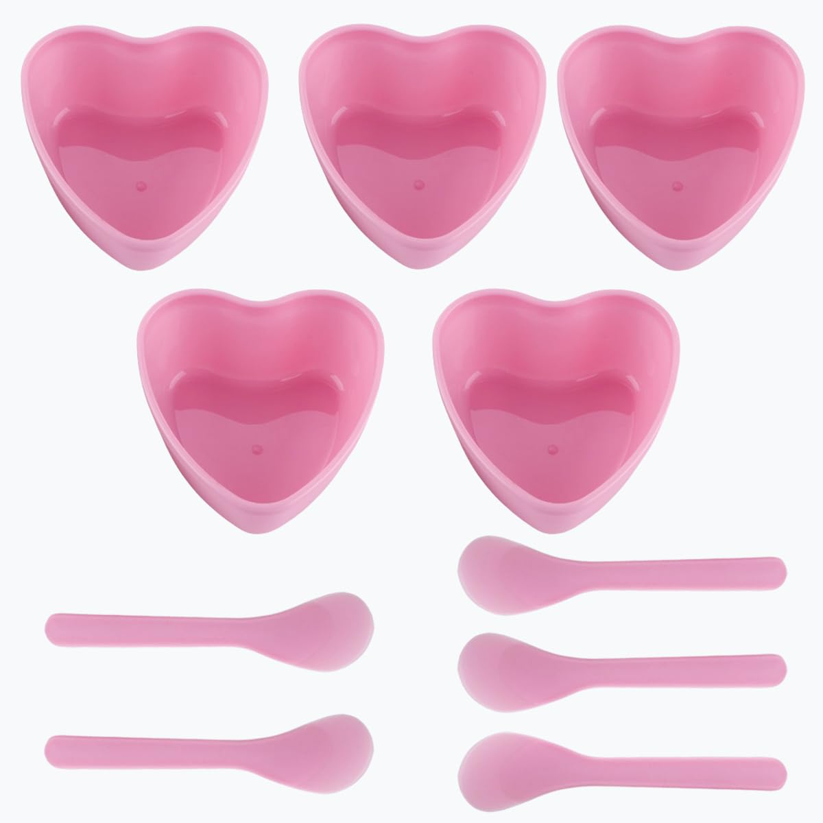 PLINNILUY Heart Shaped Face Mask Mixing Bowls, Pink Facial Bowls, Plastic Mask Bowl Set with 5 Bowl and 5 Spatulas for DIY Skincare, Mud Masks, Home Facial and Beauty Salon Use